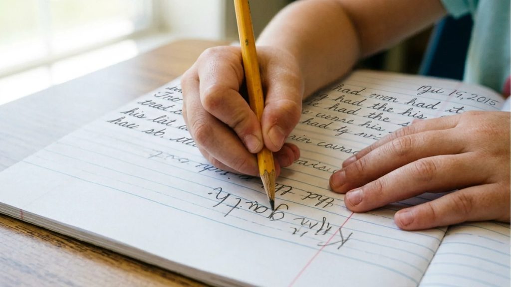 Child's handwriting showing regression, a common symptom of PANS/PANDAS in children