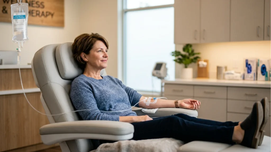 Patient receiving IV therapy for Lyme disease treatment at Fairfield Family Health in Fairfield, CT