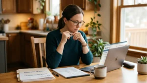 Person reviewing Lyme disease treatment paperwork and costs at home in Fairfield, CT